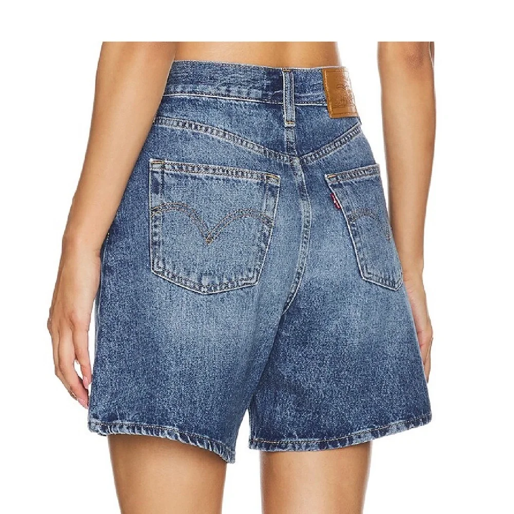 Levi’s High Rise Baggy Denim Shorts Worn Memory Jean Jorts W32 Flat 18" EUC - Picture 3 of 15
